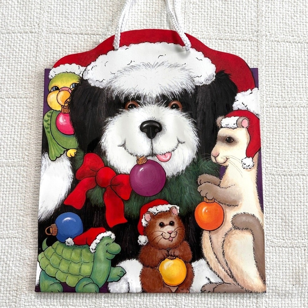 VTG 2003 Renaissance Christmas Gift Bag Animals Dog Cat Hamster Holiday Cute